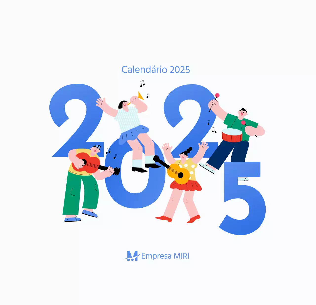 Calendário motivacional com ilustrações energéticas e citações positivas sobre um fundo azul claro