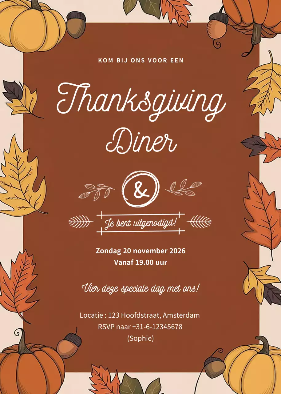 Bruine Rustieke Uitnodiging voor Thanksgiving