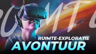 Blauwe futuristische ruimte advertentie