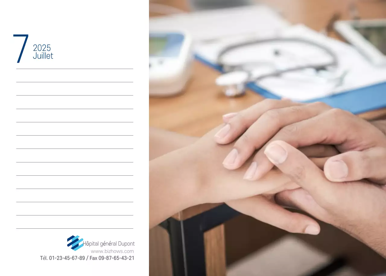 Calendrier promotionnel d'hôpital simple blanc marine