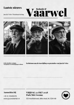 Afscheidsaffiche in krantenstijl