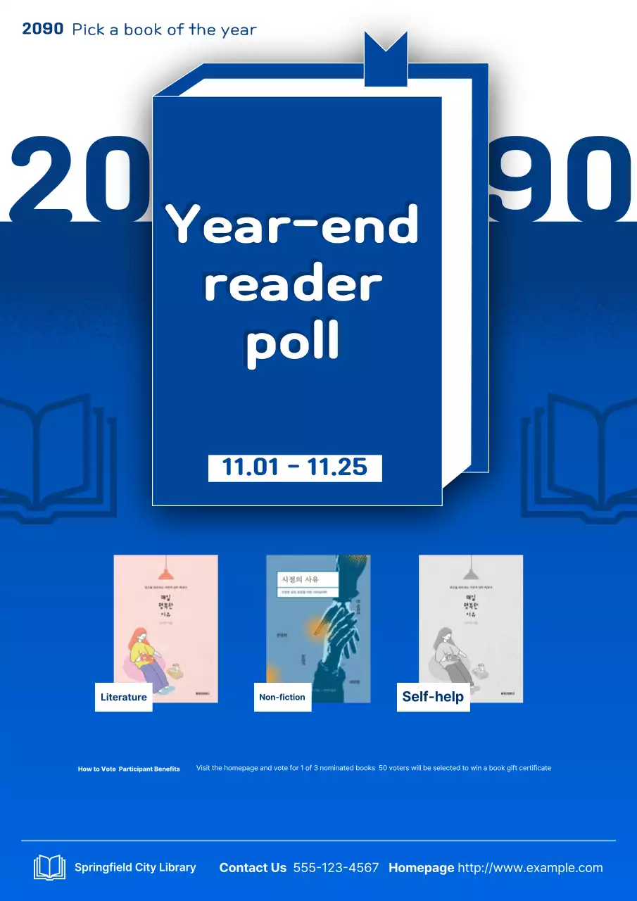 Poster thông báo cuộc bình chọn Sách hiện đại màu xanh