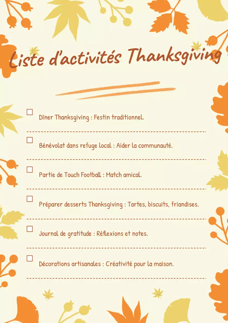 Liste des activités traditionnelles de Thanksgiving en orange