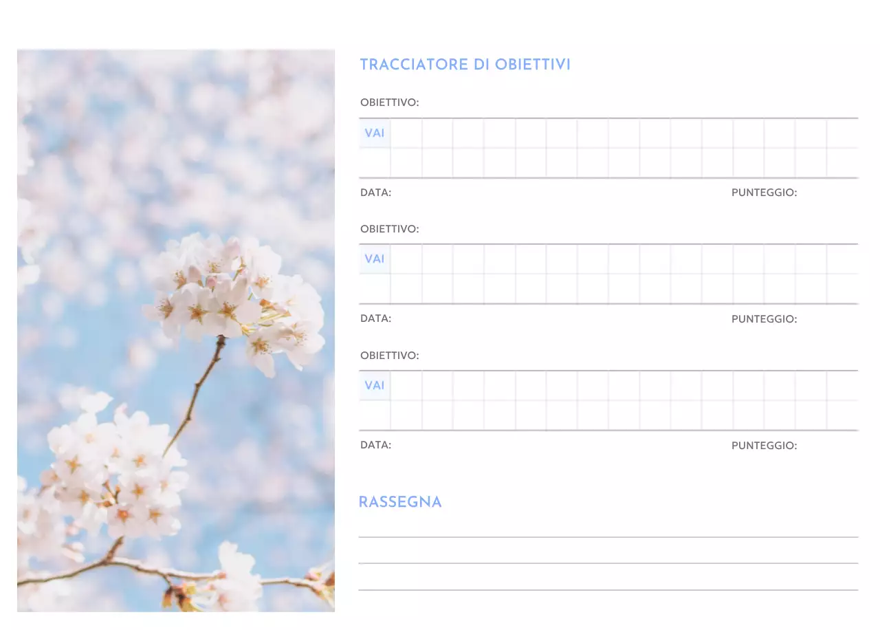 Calendario con foto tracciatore di obiettivi con un tocco di blu