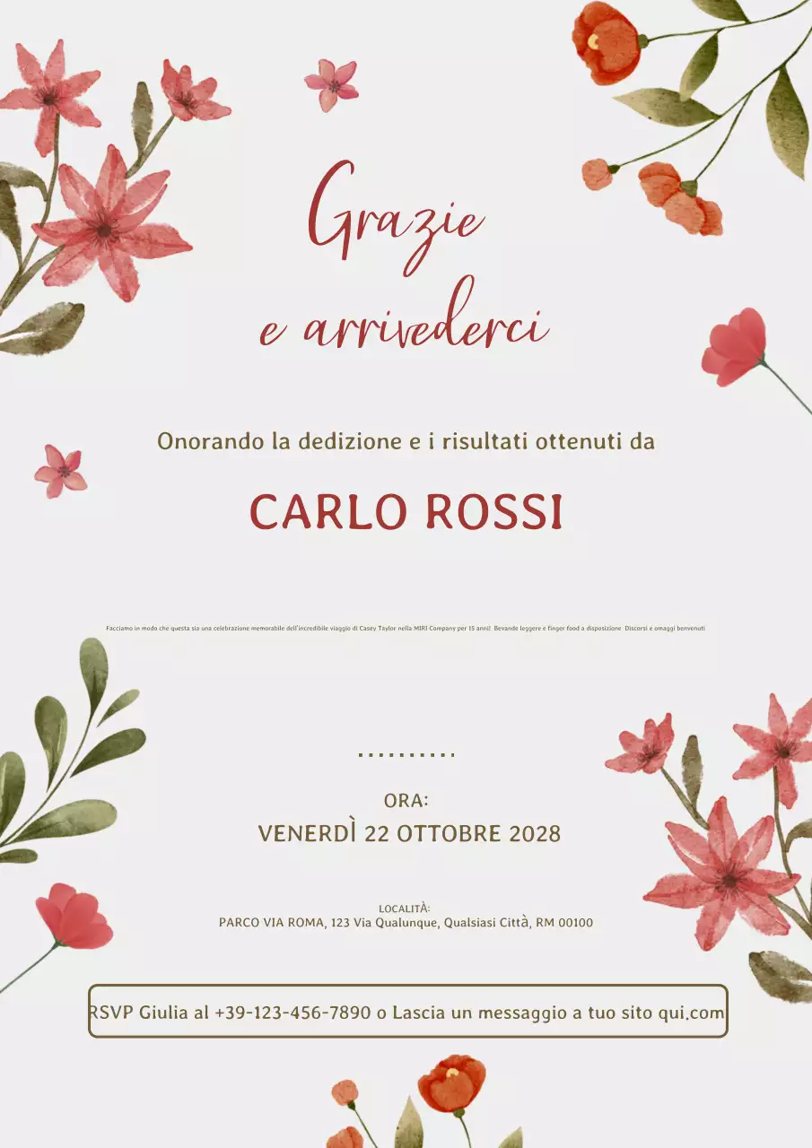 Invito floreale elegante di addio e ringraziamento