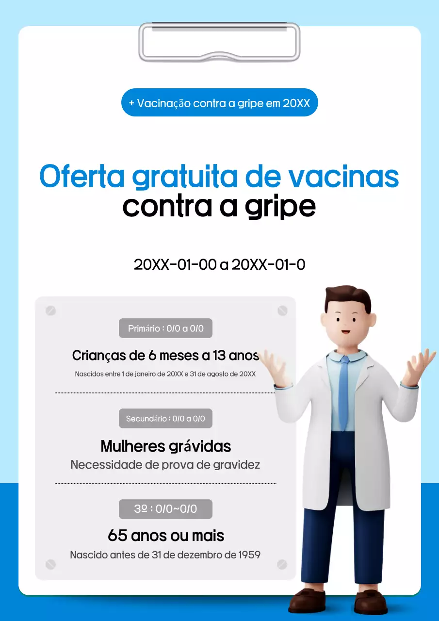 Promover a vacinação contra a gripe com um design simples em azul e azul claro