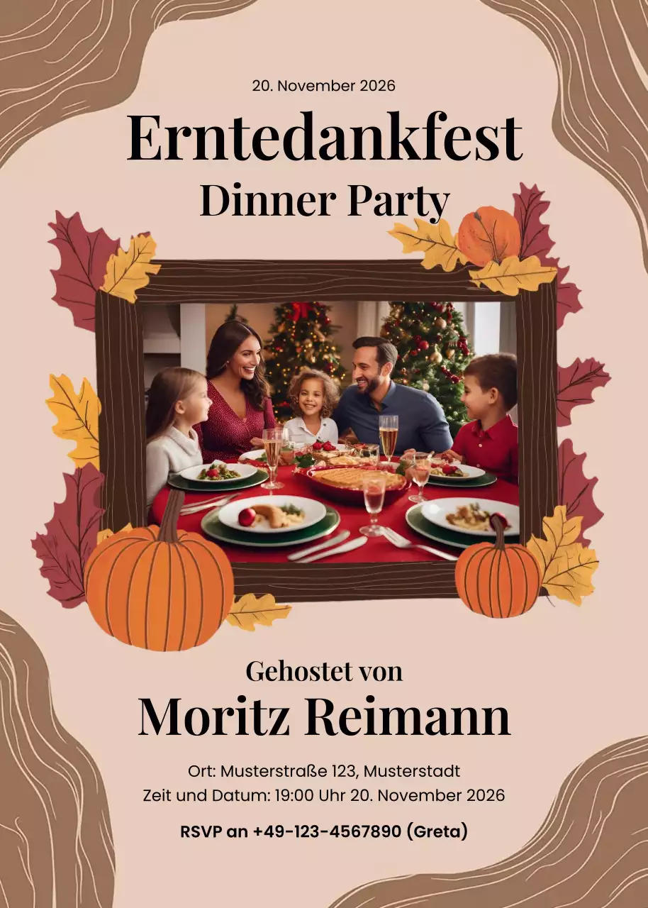 Beige Traditionelle Einladung zum Thanksgiving-Dinner
