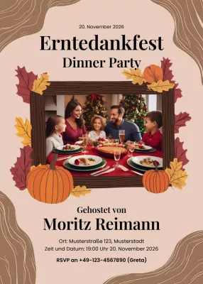Beige Traditionelle Einladung zum Thanksgiving-Dinner