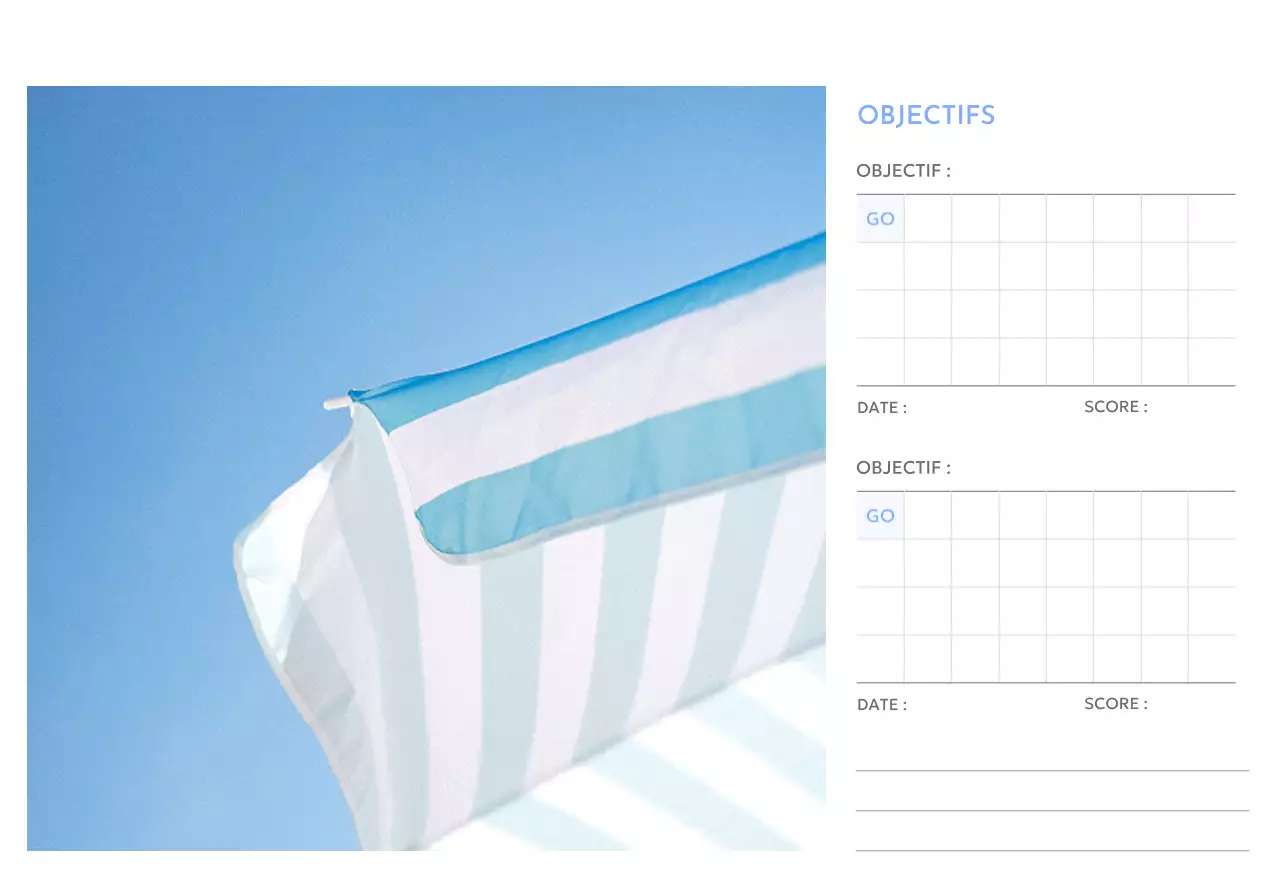 Calendrier photo de suivi des objectifs avec une touche de bleu
