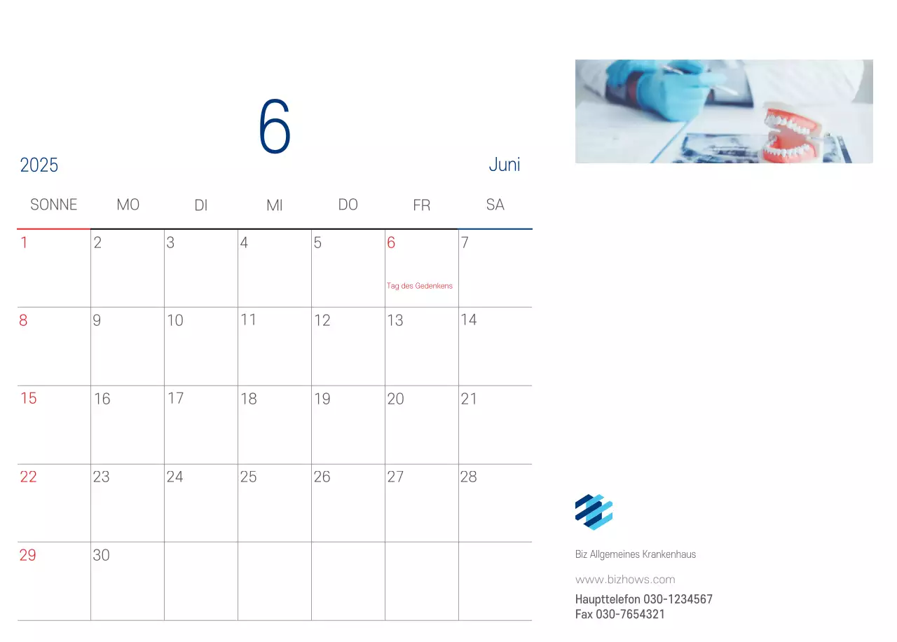 Marineblauer einfacher Krankenhaus-Werbekalender