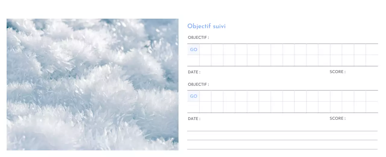 Calendrier photo de suivi des objectifs avec une touche de bleu