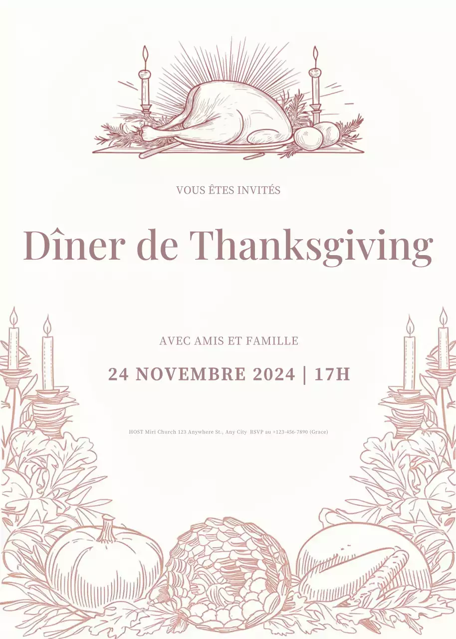 invitation traditionnelle beige pour Thanksgiving