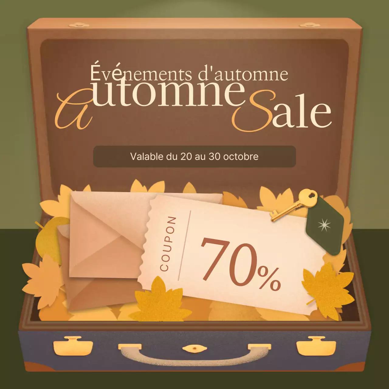 Promouvoir une offre de coupons vintage et automnale en kaki et marron