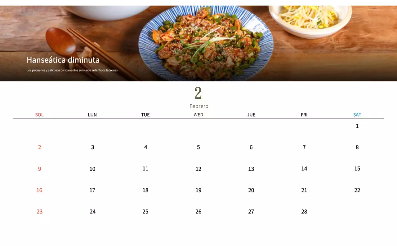 Calendario de comidas tradicionales en beige