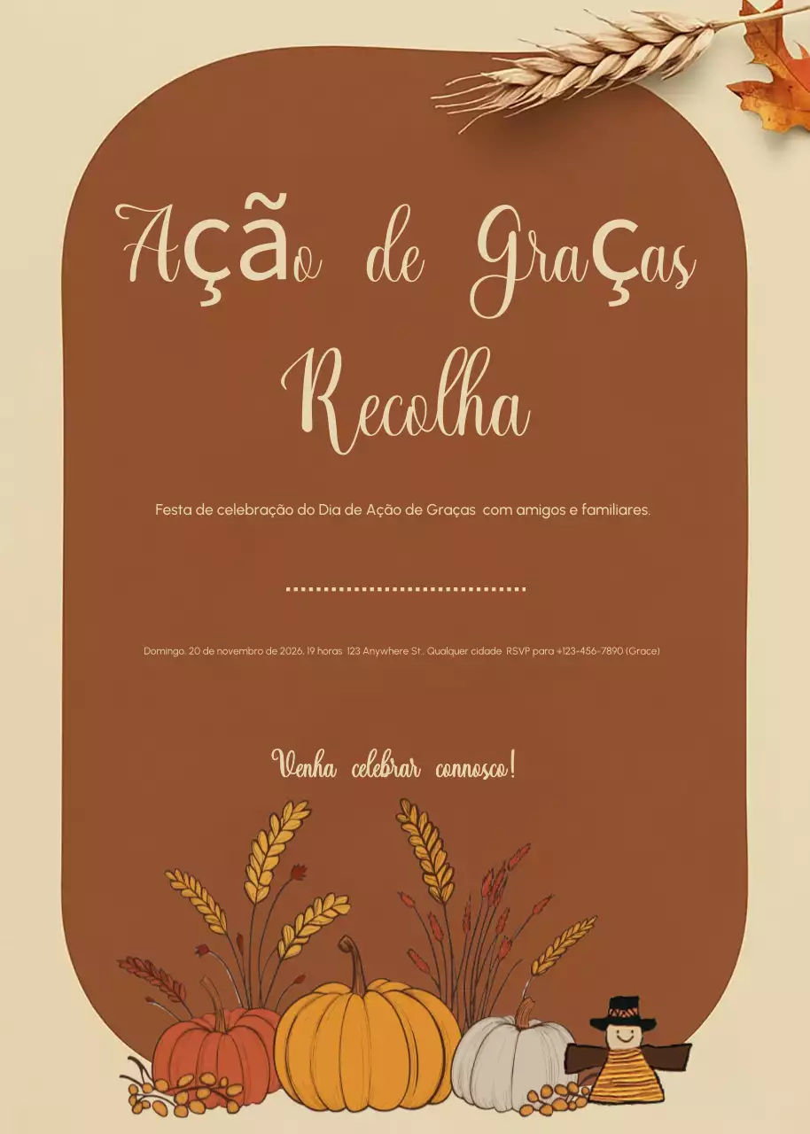 Convite de Ação de Graças rústico castanho