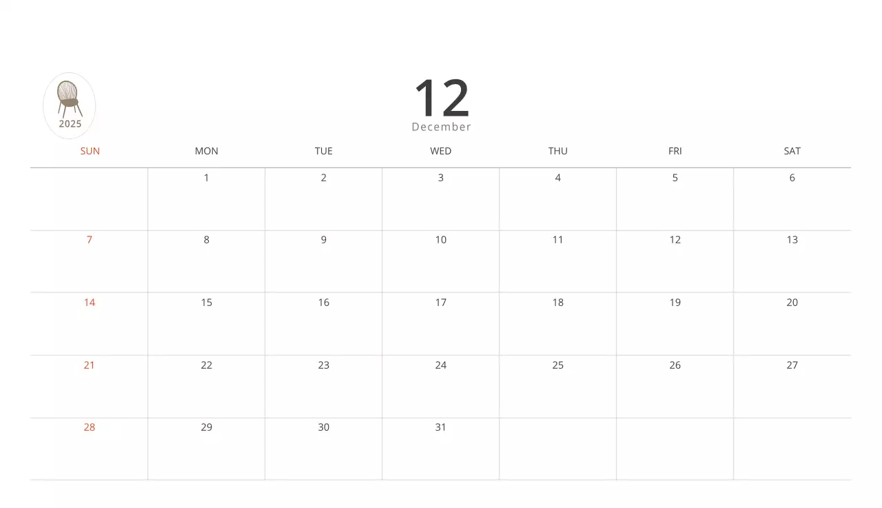 ベージュのミニマルなインテリアカレンダー