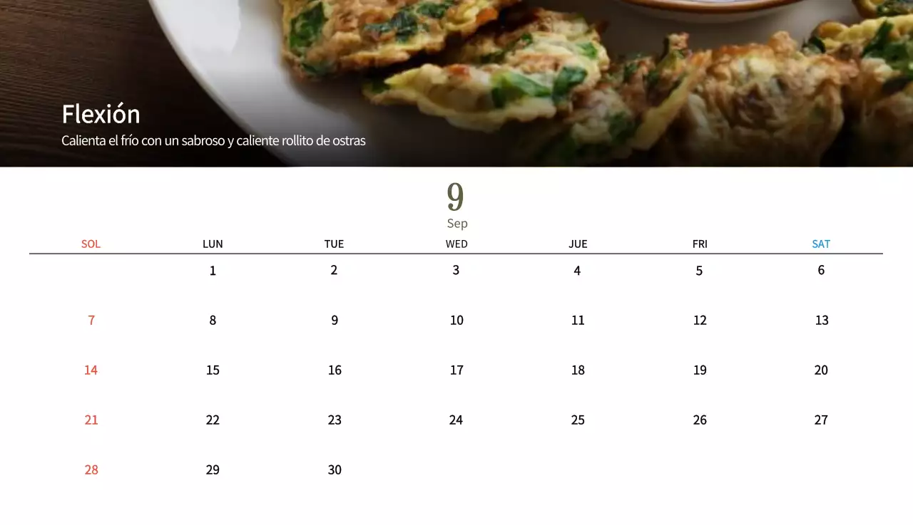 Calendario de comidas tradicionales en beige
