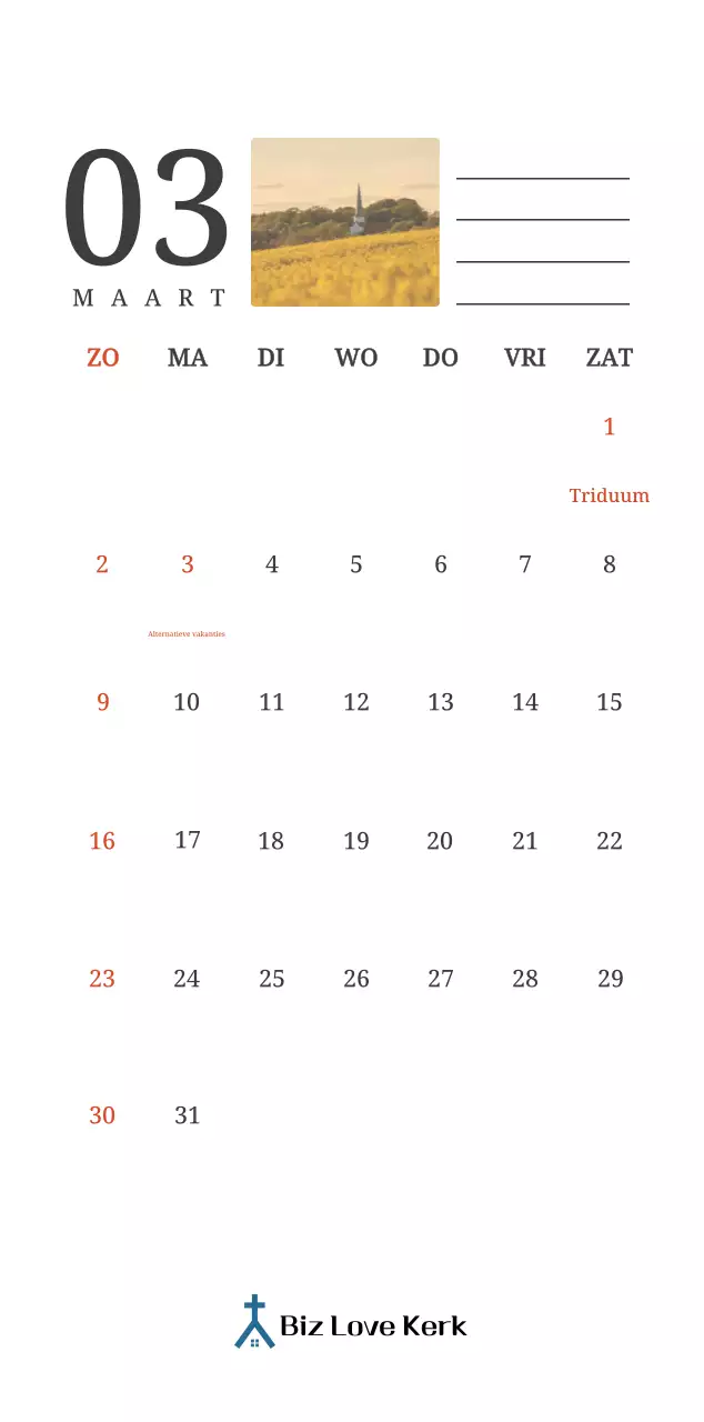 Een fotografische conceptkalender met kerken in landschapsschilderijen