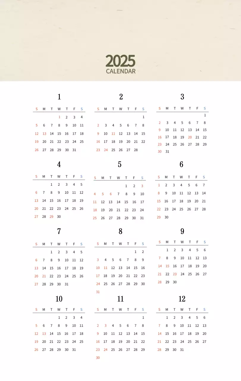 ベージュの伝統料理カレンダー