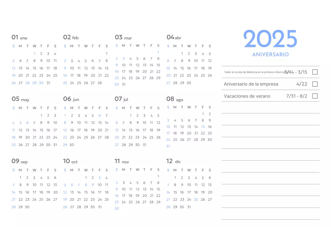 Calendario fotográfico de seguimiento de objetivos con un toque de azul