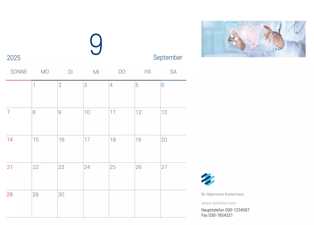 Marineblauer einfacher Krankenhaus-Werbekalender