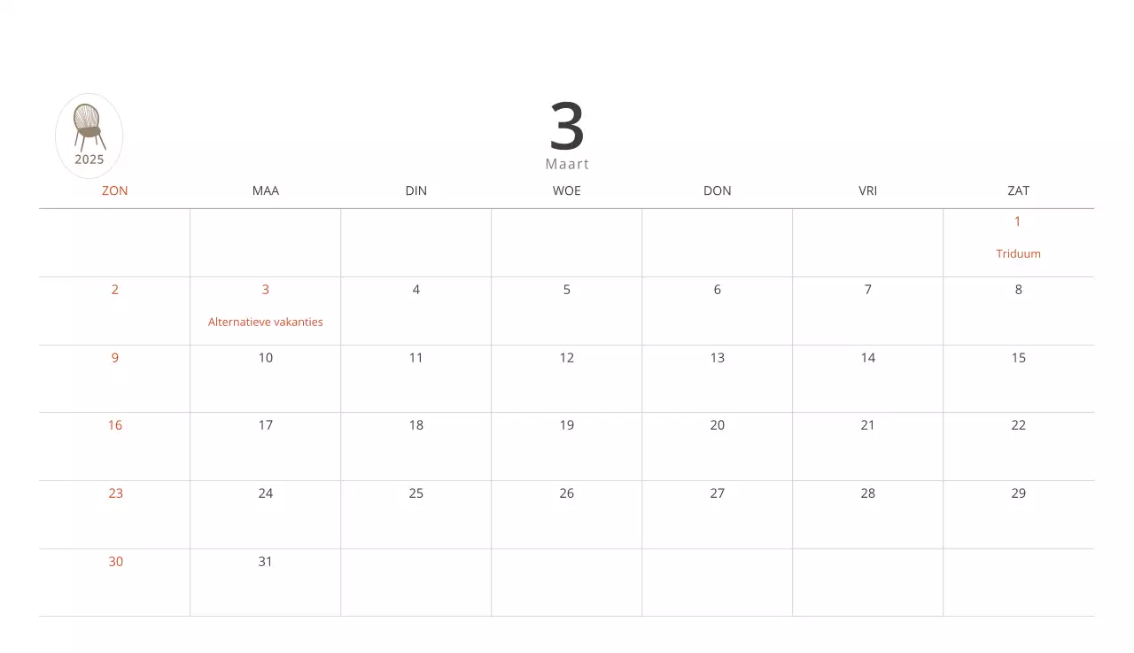 Beige minimalistische interieurkalender