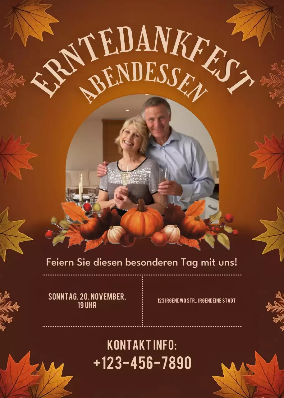 braune rustikale Einladung zum Thanksgiving-Dinner