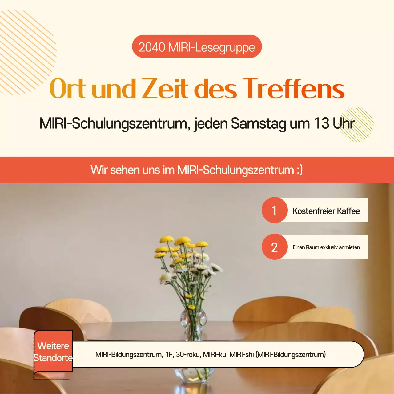 Eine niedliche orange-gelbe Herbstbuchclub-Werbeanzeige