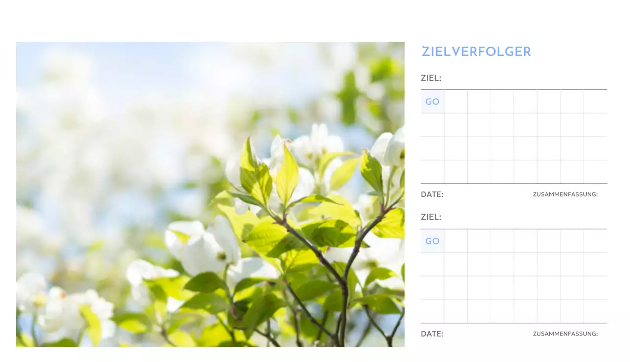 Foto-Zielverfolgungskalender mit einem Hauch von Blau