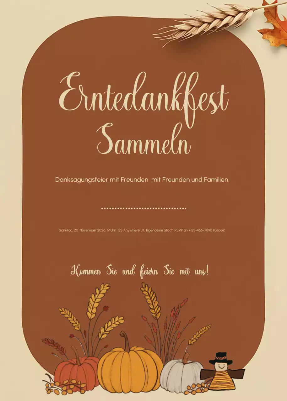 Brown Rustic Thanksgiving Versammlung Einladung