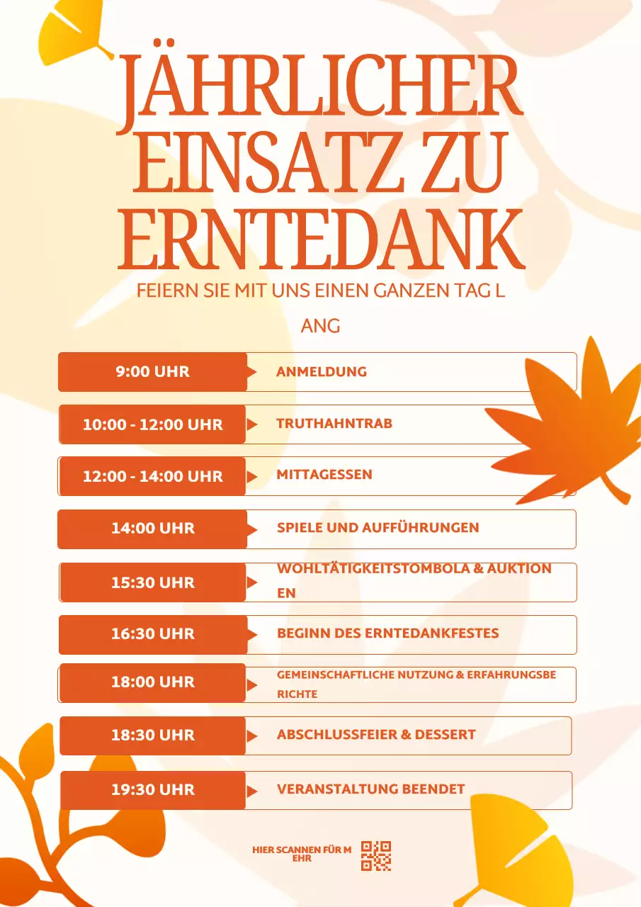 Orange-weißes Thanksgiving-Einsatzplan-Poster