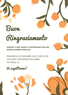 Invito al Ringraziamento floreale bianco arancio