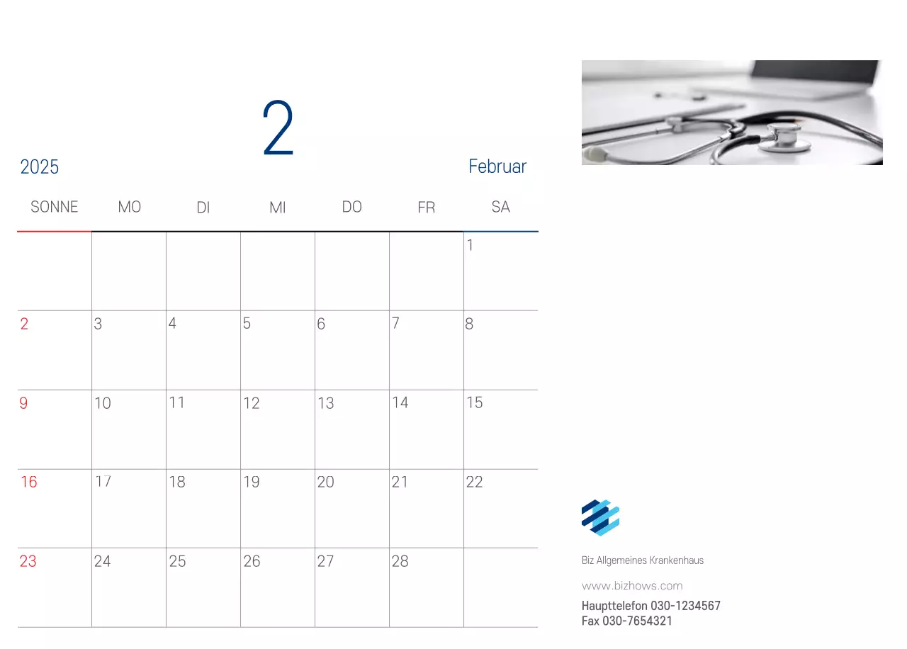 Marineblauer einfacher Krankenhaus-Werbekalender