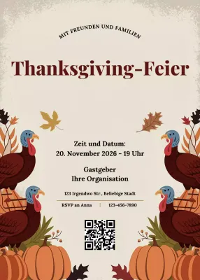 Braun Traditionelle Thanksgiving-Feier Party-Einladung