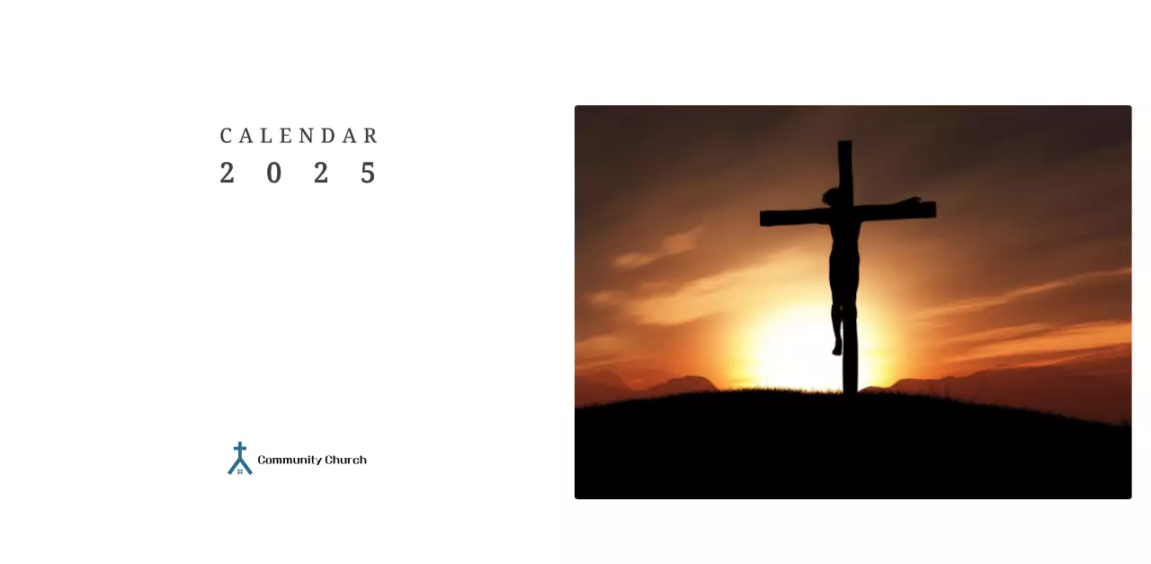 A photographic concept calendar featuring a church in a landscape painting