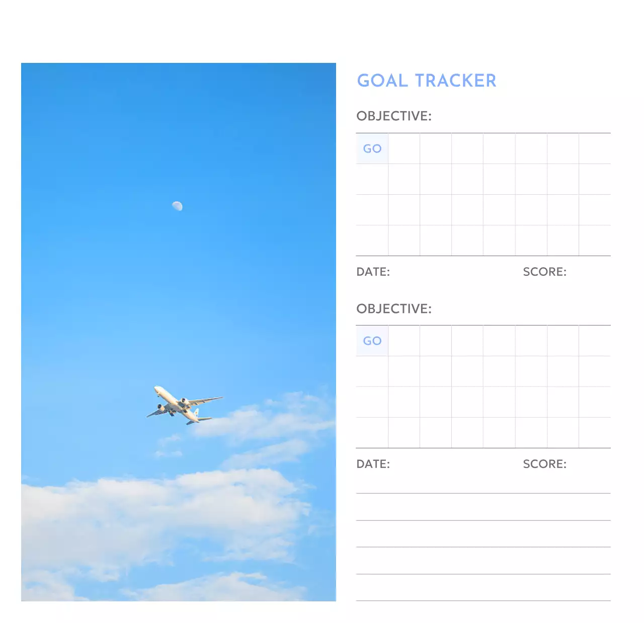 Kalender pelacak sasaran foto dengan percikan warna biru