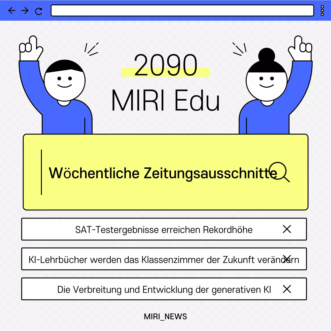 Ein kitschiges wöchentliches Nachrichtenbulletin in Gelb und Blau