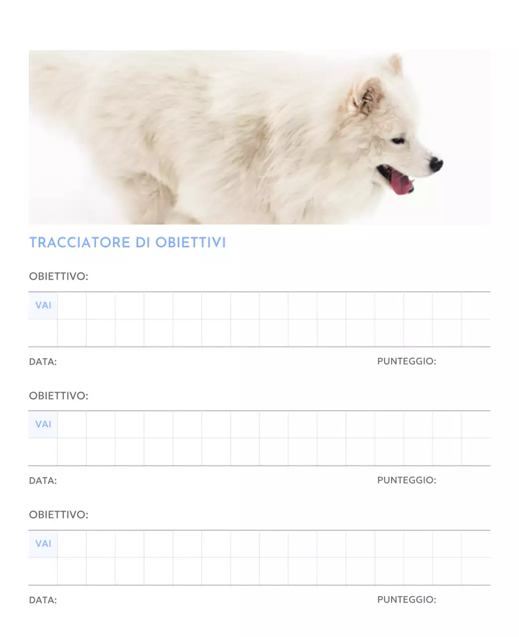Calendario con foto tracciatore di obiettivi con un tocco di blu