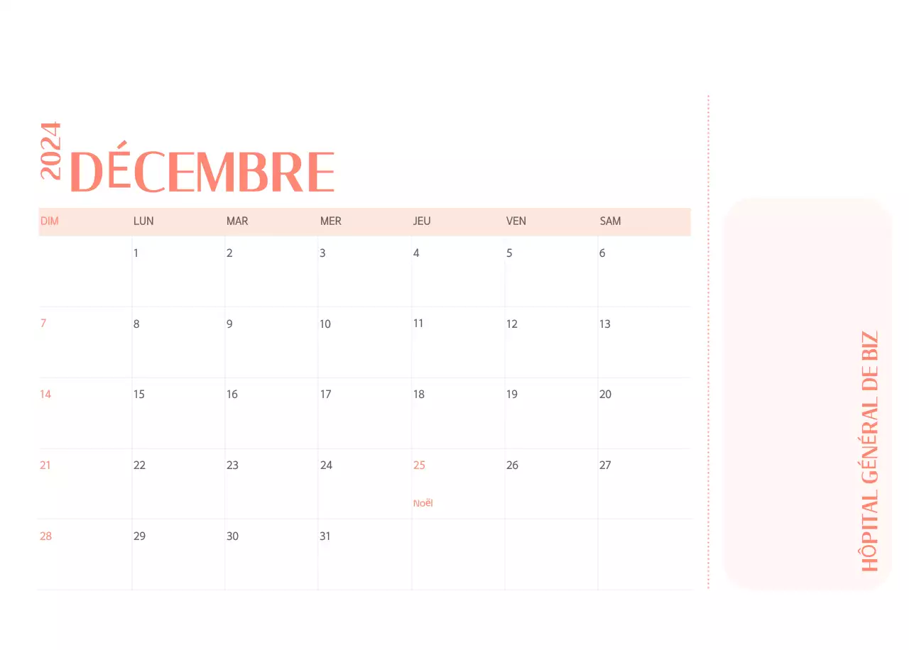 Calendrier hospitalier dans un cadre photo vert