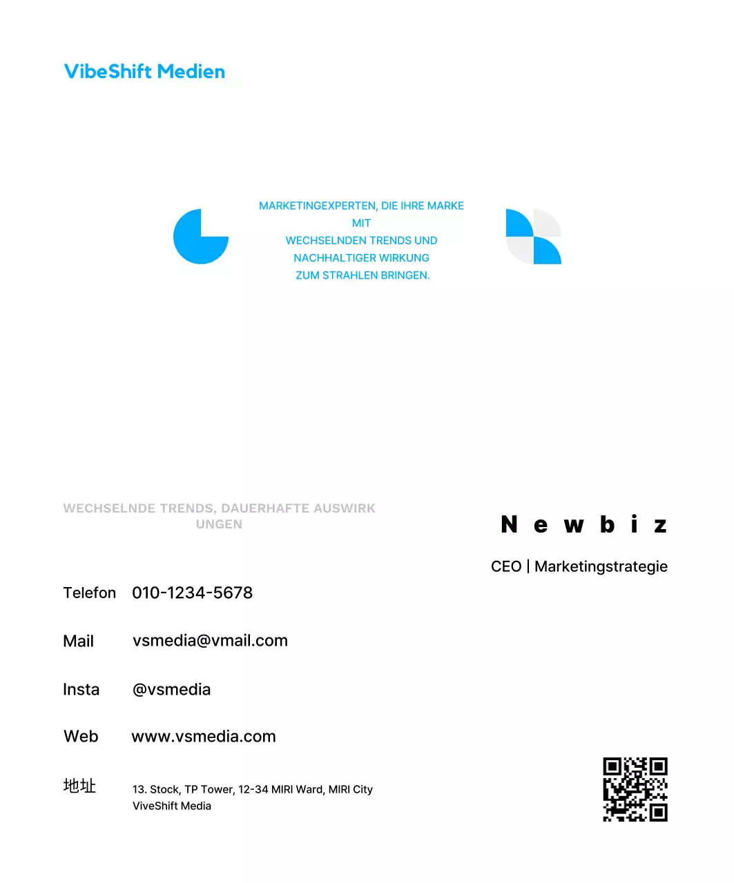 Blaue geometrische Marketing-Werbe-Visitenkarte