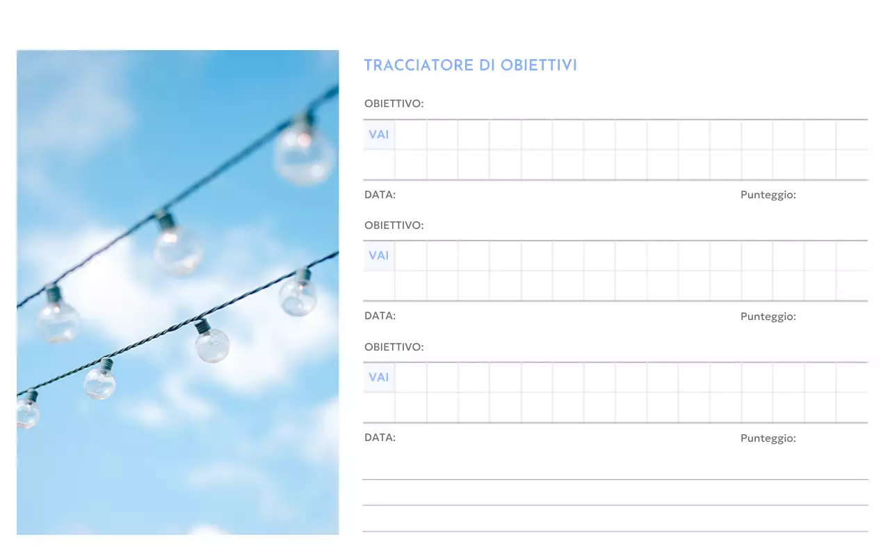 Calendario con foto tracciatore di obiettivi con un tocco di blu