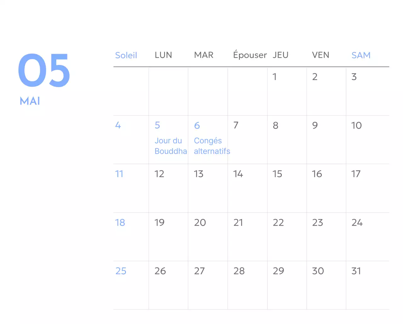 Calendrier photo de suivi des objectifs avec une touche de bleu