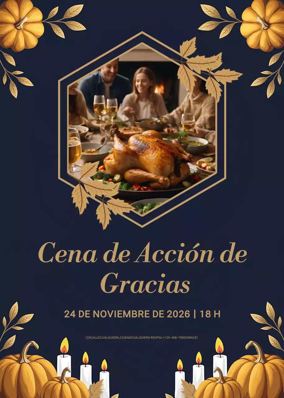 invitación elegante azul marino para acción de gracias