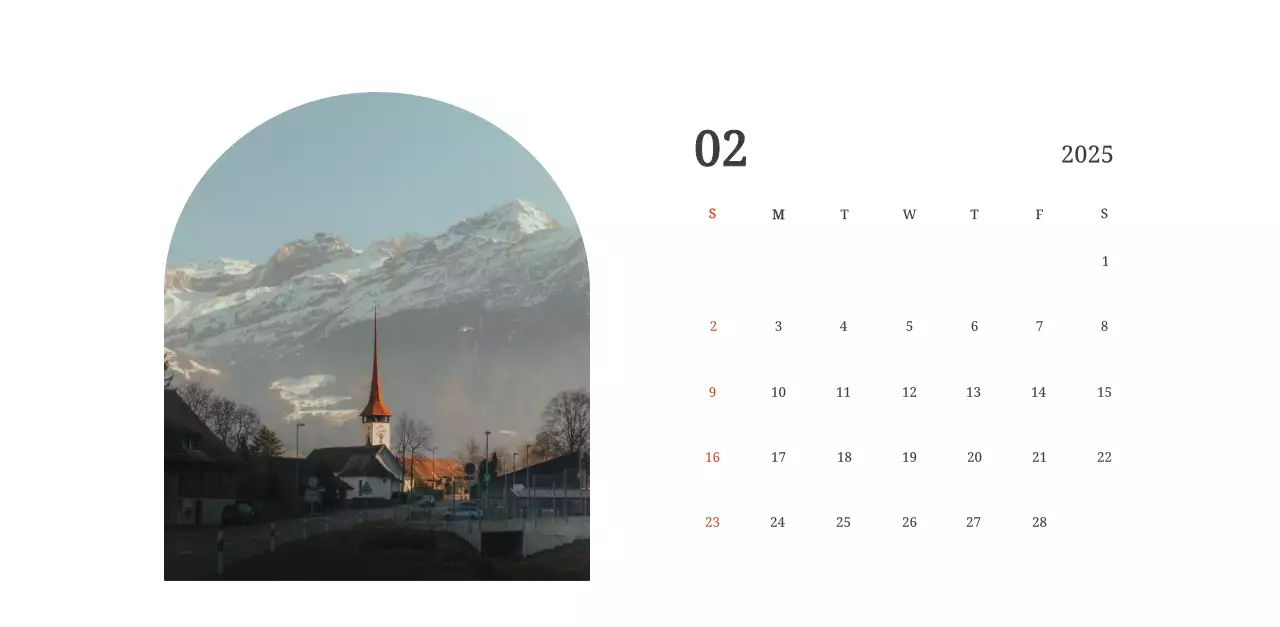 Calendrier photographique conceptuel mettant en scène des églises dans des paysages.