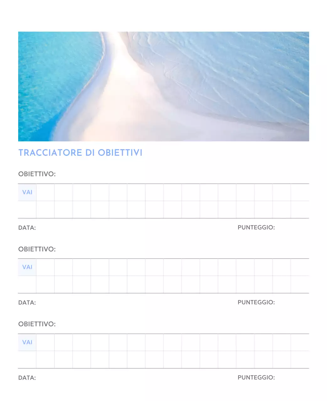 Calendario con foto tracciatore di obiettivi con un tocco di blu