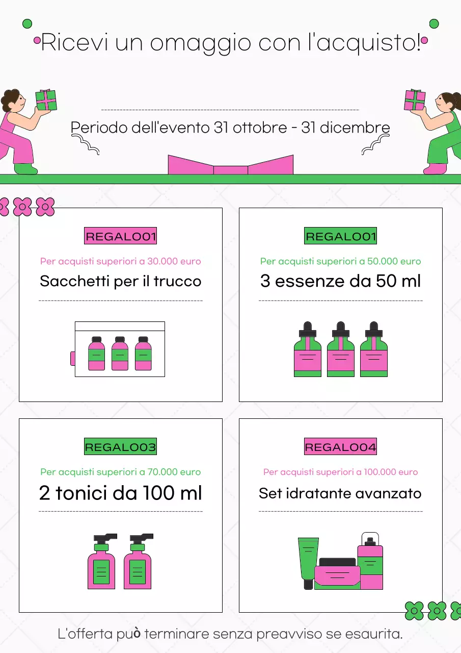 Promuovere un giveaway kitsch in verde e rosa