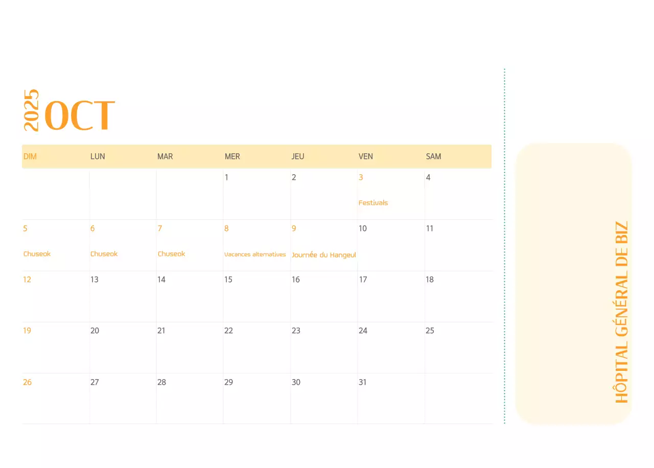 Calendrier hospitalier dans un cadre photo vert