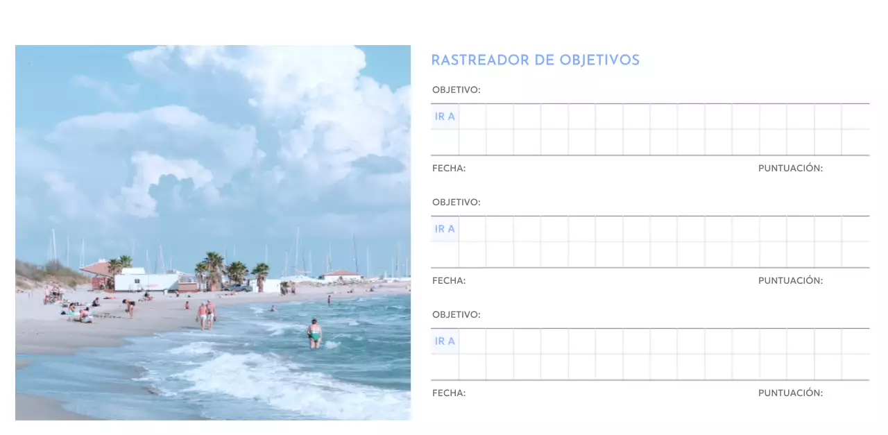 Calendario fotográfico de seguimiento de objetivos con un toque de azul