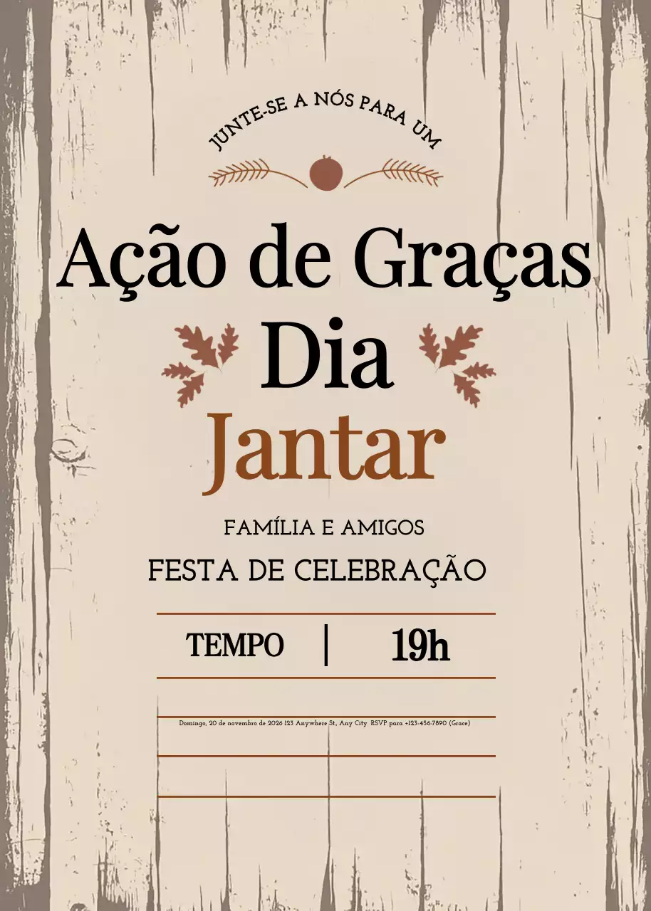 Convite rústico bege para o jantar de Ação de Graças