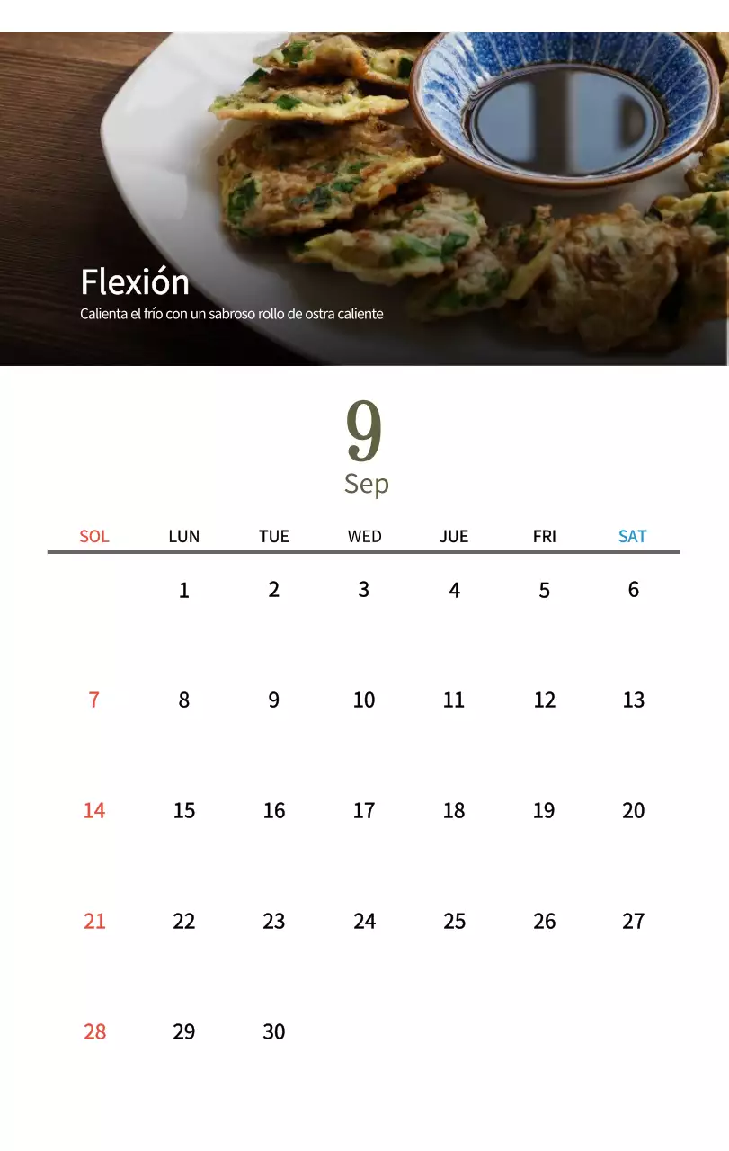 Calendario de comidas tradicionales en beige